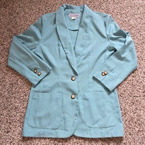 Norton McNaughton Women’s Size 8 Blazer Vintage Teal Blue Patch Pockets Classic